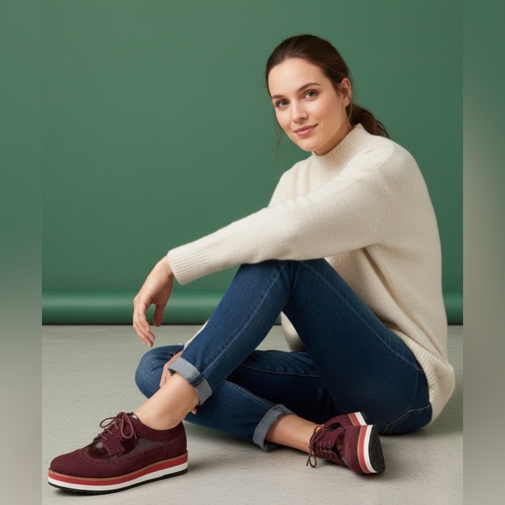 Moccasins with platform, Burgundy suede and patent leather Size EU 40